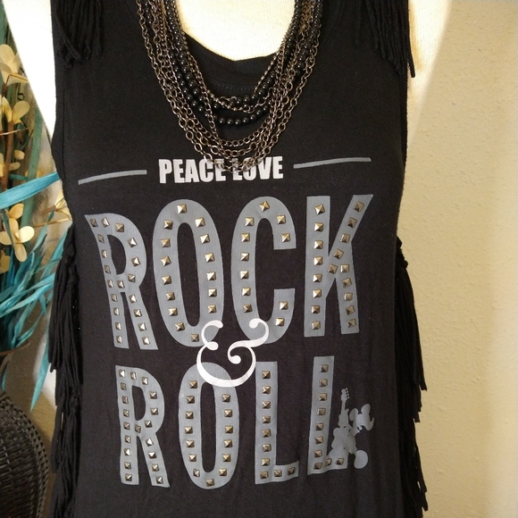 Peace Love and Rock and Roll mouise Rock's Roller coaster tank top Studded - Picture 2 of 10